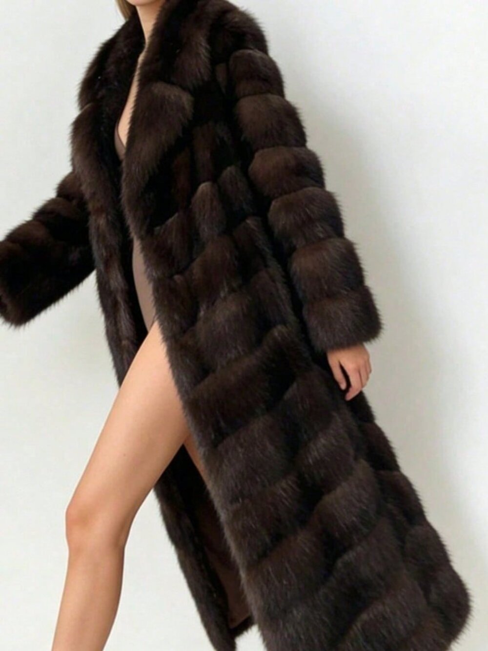 Brown elegant Women's Elegant faux Fur teddy Coat - Picture 5 of 6